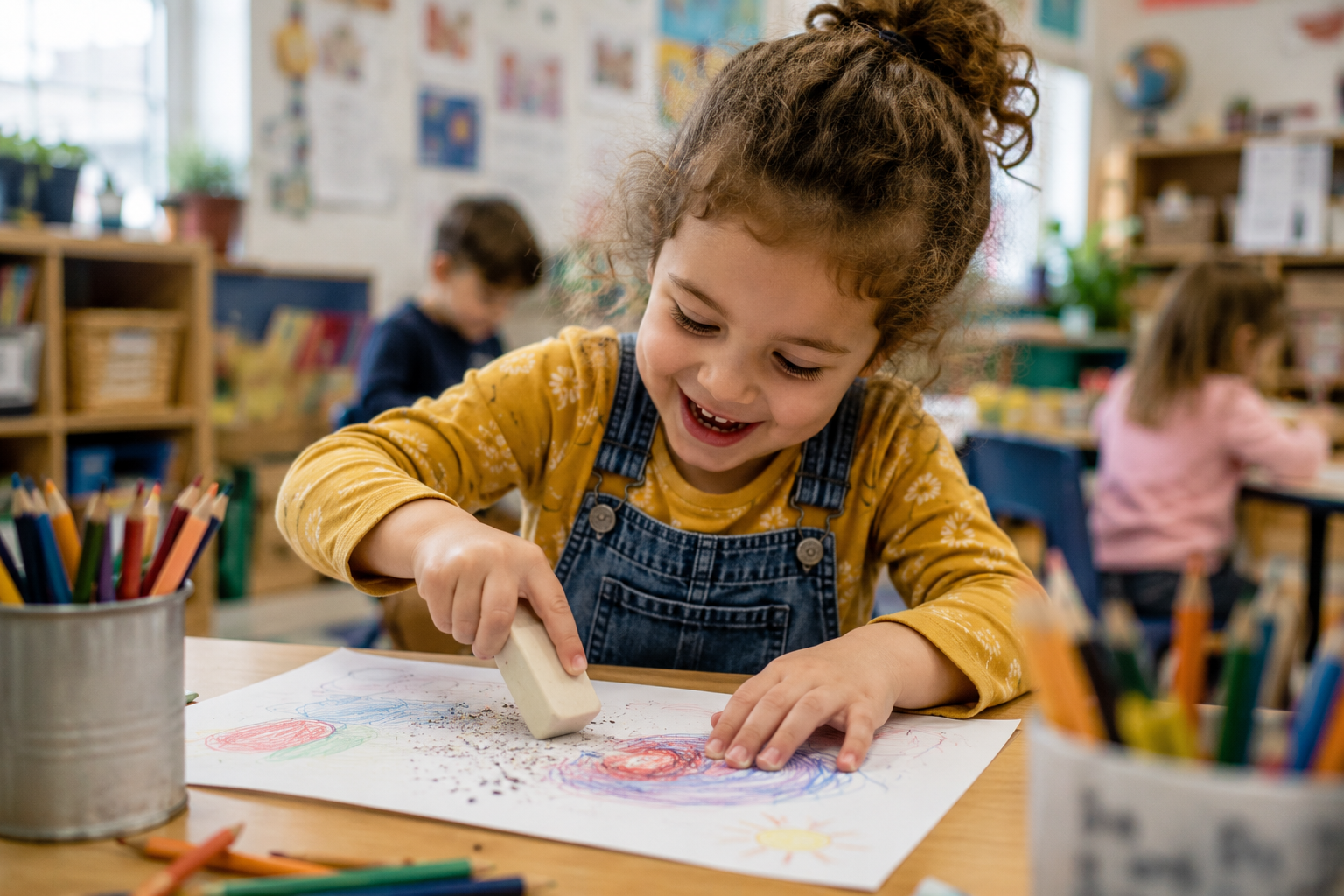 Child's hand erasing something on paper, symbolizing a cleansed conscience